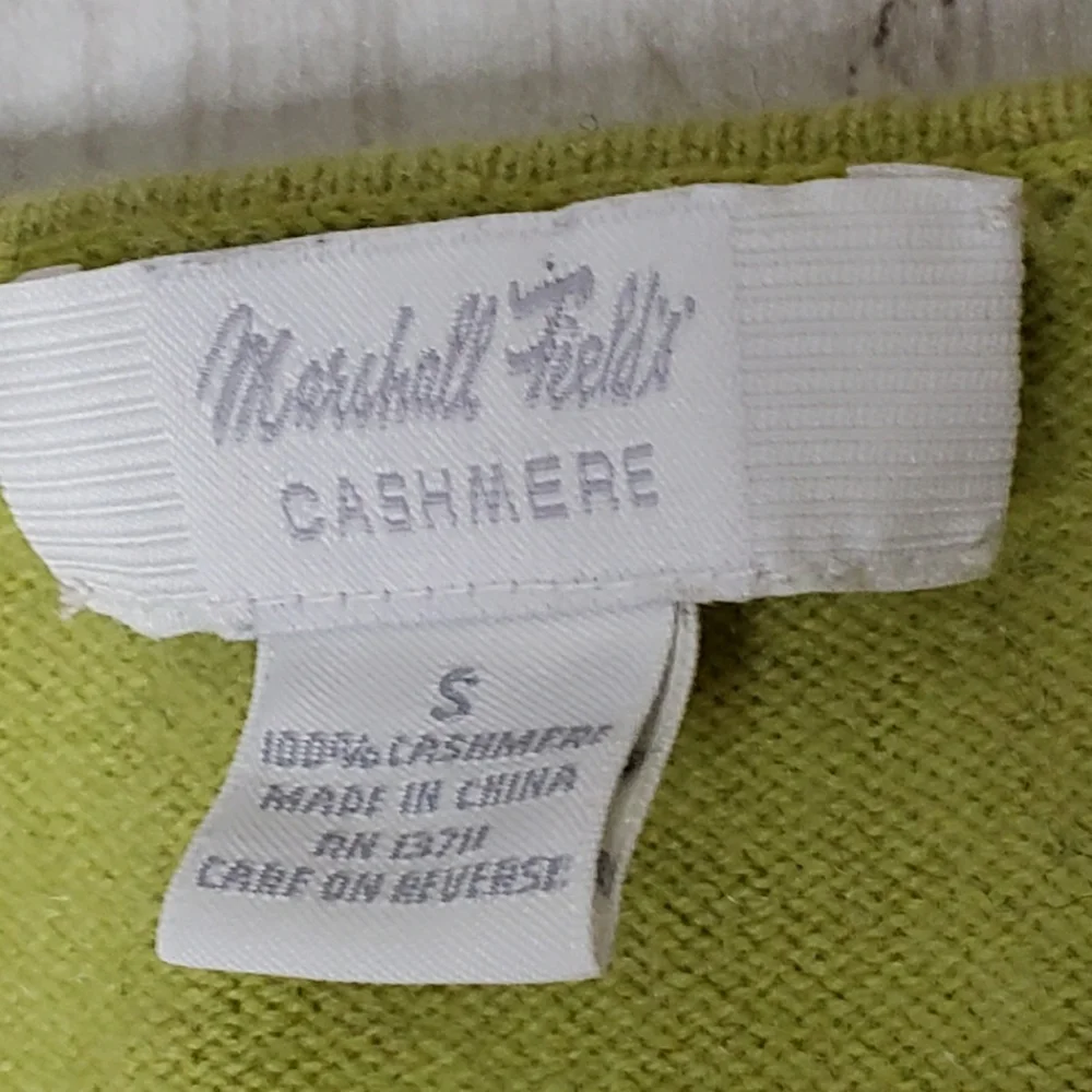 Vintage Sweater Cardigan Small Cashmere Marshall Fields Green Crewneck - Picture 7 of 15